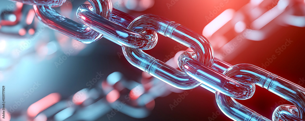Wall mural close up of secure chains in cyber network, symbolizing strength and connectivity in digital securit
