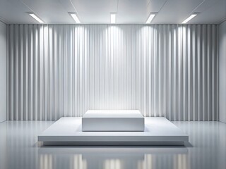 3D White Podium with Rectangle Backdrop in Studio Room for Product Display and Photography