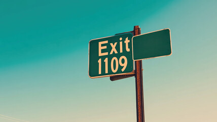 Obraz premium Road exit sign with number 1109 under clear sky