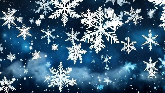 A blue sky with snowflakes falling from it