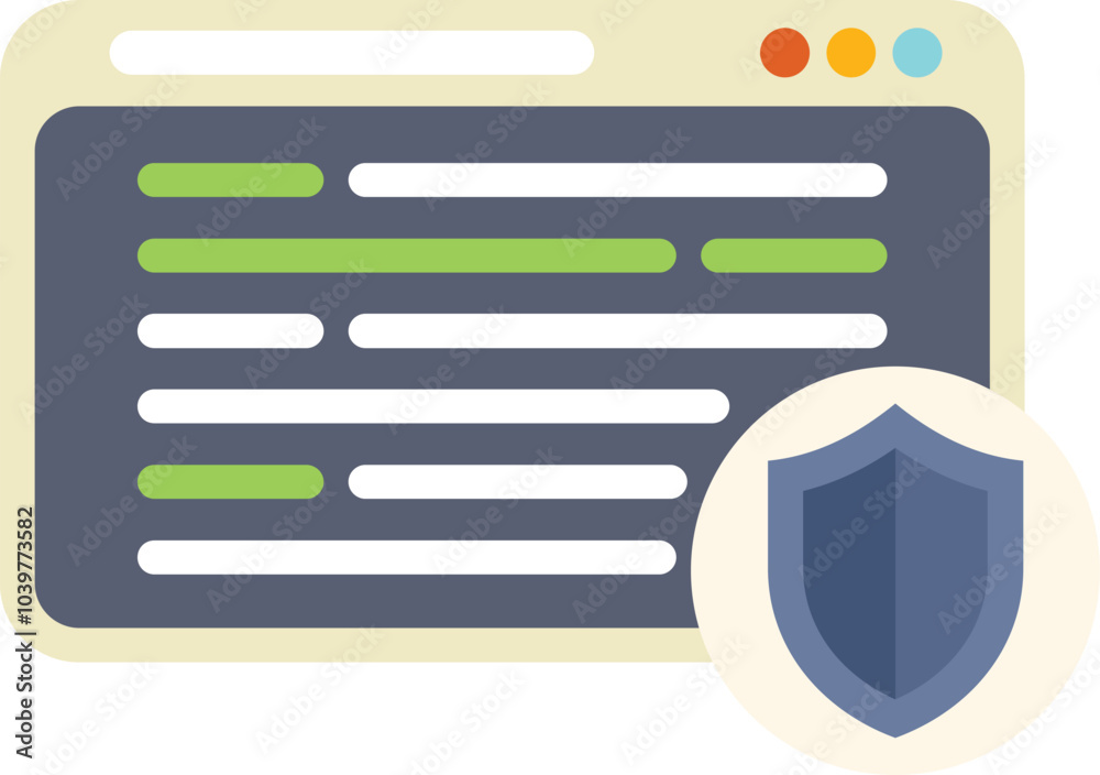 Poster web browser window with a shield icon, representing a secure platform protecting user data and priva