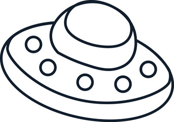 Vector illustration of an alien ship in linear style. Science, discovery, and space symbol. Astronomy and cosmos element. The icon is perfect for web design, decorative elements, print, stickers, or s