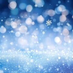 blue bokeh winter background with snowflakes, Generative Ai
