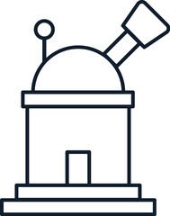 Vector illustration of observatory with the telescope in linear style. Science, discovery, and space symbol. Astronomy and communication element. Mobile transmission and reception.The icon is perfect 