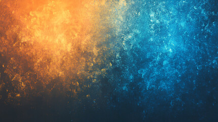 A digital abstract background featuring orange and blue splashes on a dark background.