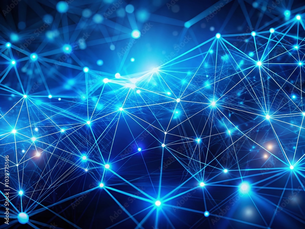 Poster abstract blue light background with line and dot connections in cyber space for business data struct