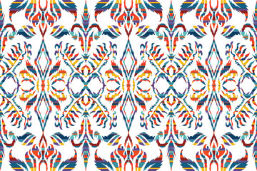 Geometric vintage texture vector art design. Textile fashion lines ikat seamless pattern and batik fabric asian texture background indian geometric shapes. Ethnic abstract ikat art.