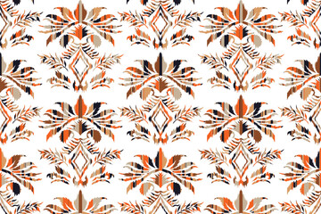 Geometric vintage texture vector art design. Textile fashion lines ikat seamless pattern and batik fabric asian texture background indian geometric shapes. Ethnic abstract ikat art.