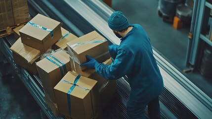 Worker Handling Boxes in Warehouse Setting