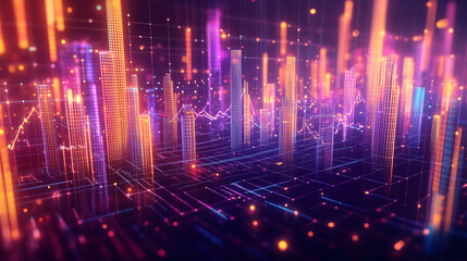 Obraz premium Abstract glowing financial data charts with bar graphs
