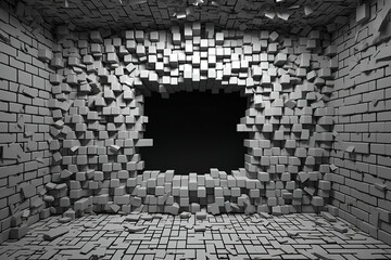 A hole made in a white block room. (Generative AI)