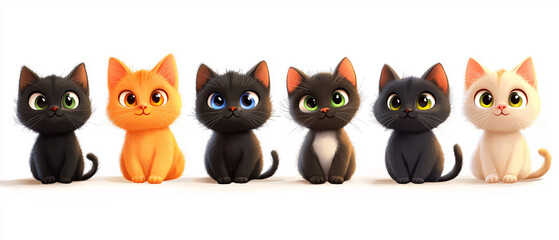 Adorable Cartoon Cats Sitting in a Row