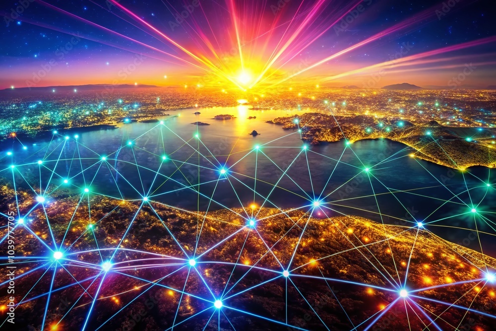 Aufkleber abstract connection network background in panoramic view for technology and digital innovation