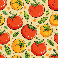 A cheerful and vibrant pattern featuring juicy red tomatoes and bright orange persimmons, perfect for adding a touch of summery freshness to your designs.