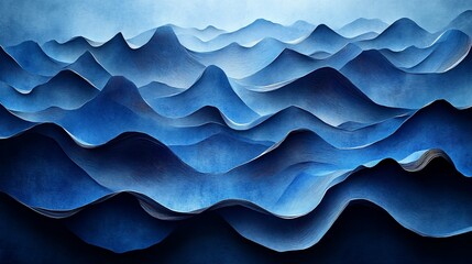 Fototapeta premium Abstract depiction of layered blue waves, creating a serene and calming visual effect.