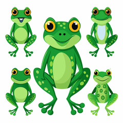 A collection of four adorable cartoon frogs, perfect for adding a touch of whimsy and fun to your designs. Each frog features a unique expression and pose, making them ideal for children's books.