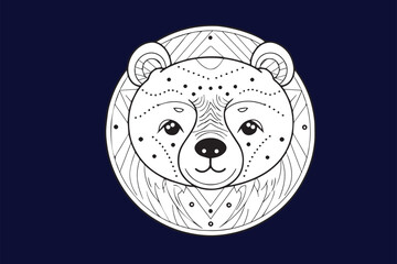 simple Mandala in face animal Coloring Book Bold lines, Line art, Coloring page, very easy to color, simple, Bold lines, Cartoon style, Children's illustration, Line art.eps