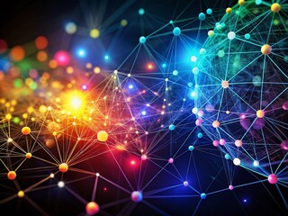 Fototapeta premium Abstract Digital Network with Colorful Dots on Dark Background - High-Tech Visual Concept