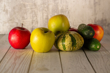 fruits and vegetables on wooden table