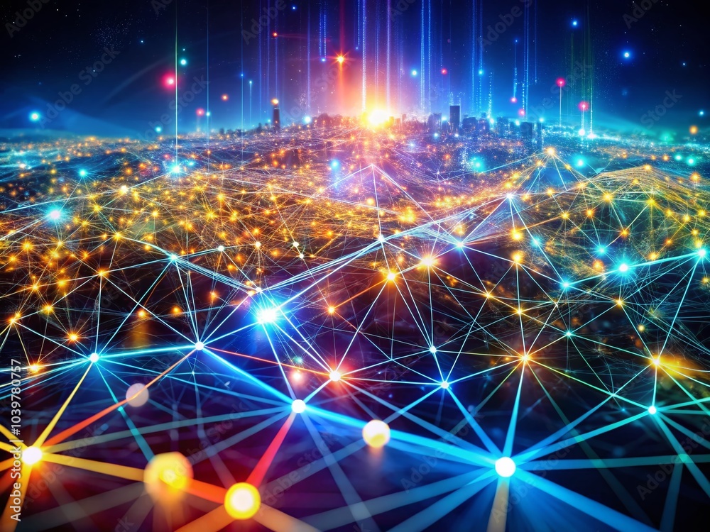 Poster abstract futuristic digital network in high dynamic range for technology and innovation concepts