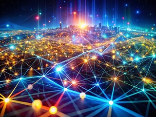 Obraz premium Abstract Futuristic Digital Network in High Dynamic Range for Technology and Innovation Concepts