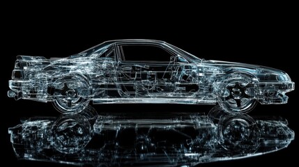 Hologram of ordinary car structure on black background side view