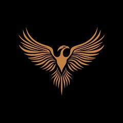 Fototapeta premium Golden eagle with wings spread wide, isolated on black background.