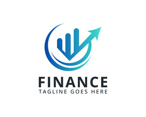 Fototapeta premium Financial development logo design vector template design with gradient blue, graph and arrow symbol concept.
