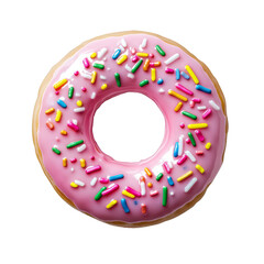 3D donut icon with a glossy plastic glaze holographic pink frosting with colorful sprinkles in shifting hues 