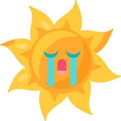 A vibrant vector illustration of stylized sun with a weeping face in bright yellow color in a cartoon style. Campaigns promoting mental health awareness, representing feelings of sadness, depression, 