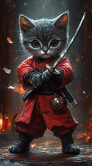 Chibi Cat Hero: Dynamic Dual Katanas Strike