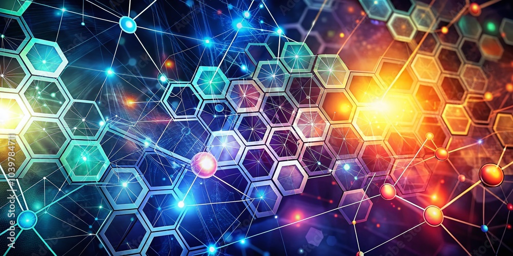 Poster abstract hexagonal pattern with global network connection in medical innovation and technology backg