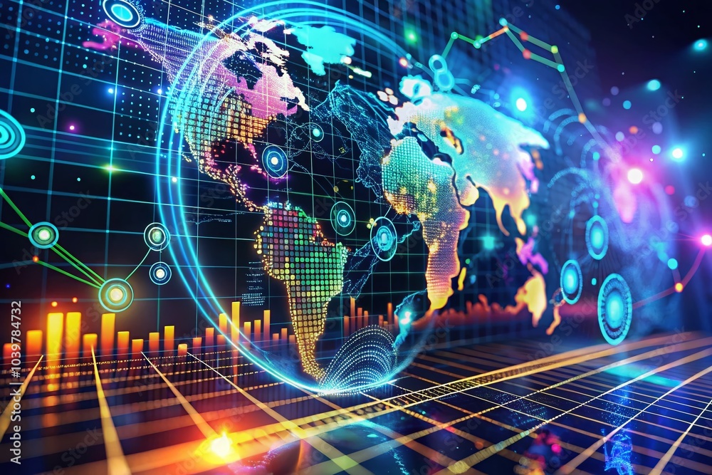 Poster abstract hud ui interface for global data access - innovative technology concept background template