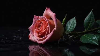 Rose, Pink, Water Droplets, Flower, Red, Background, Black, Shiny, Plants