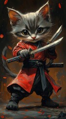 Chibi Cat Hero: Dynamic Dual Katanas Strike