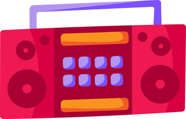 A vibrant vector illustration of record player in joyful cartoon style. A lively music festival or celebration with joyous atmosphere. Music cafe or club decoration. Elements for birthday parties, sch