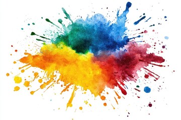 Fototapeta premium Colorful watercolor paint splashes on white background.