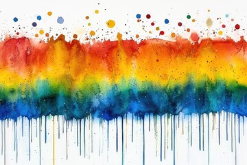 Fototapeta premium Colorful watercolor splash with vibrant stripes and droplets, white isolated background.