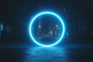 Neon Blue Geometric Circle Design: Abstract Modern Background for Technology, Social Media, and Website Design