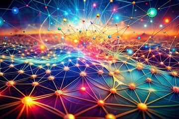 Fototapeta premium Abstract Neural Network Visualization in Wide Background with Copy Space for Technology and Innovation Themes