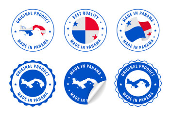 Panama - set of stamps and stickers with map and flag. Made in. Best quality. Original product. Vector illustration.
