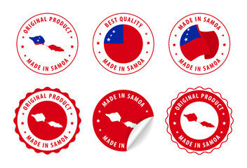 Samoa - set of stamps and stickers with map and flag. Made in. Best quality. Original product. Vector illustration.