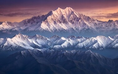 Snow capped mountain ranges in the morning photography