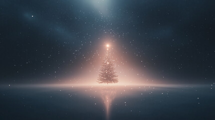 Naklejka premium Glowing Christmas Tree in Zero Gravity with Planet Ornaments