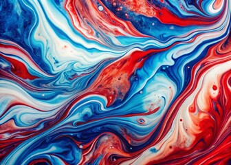 Abstract Red and White Wavy Liquid Art Design with Blue Digital Marble Texture for Creative Backgrounds