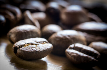 Simple close-up of coffee beans without people.