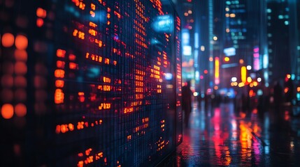 Naklejka premium Neon Financial Data Display in Urban Environment