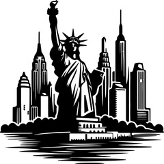 Statue of Liberty: Black and White Portrait of an Iconic American Landmark