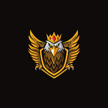 Vector illustration of king eagle logo with shield behind