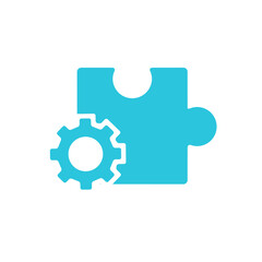 Creative Solutions, Puzzle Piece with Gear Icon, Problem solving. Isolated on white background. From blue icon set.